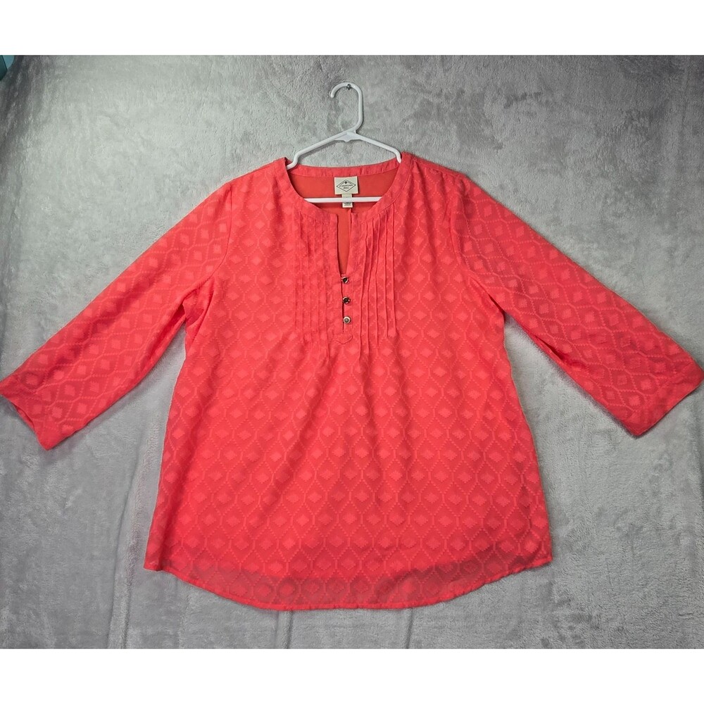St. John's Bay Women's XL V-Neck 3/4 Sleeve Top Blouse Shirt Salmon Lined